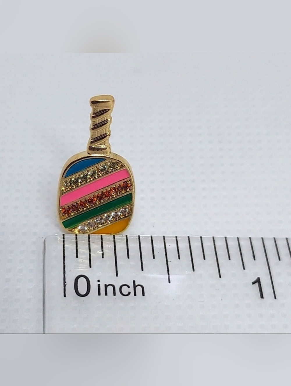 Earrings Reinstone/Multicolor Striped Pickleball And Paddle Gold NWT - Picture 5 of 5